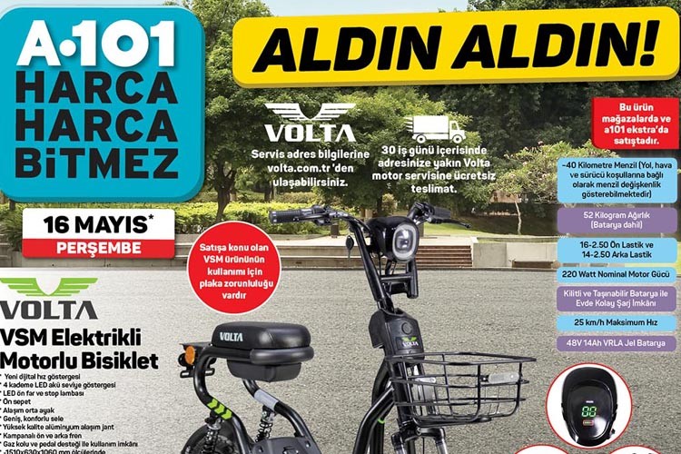 A101 16 Mayıs'ta Elektrikli Motorlu Bisikleti Satışa Sunacak