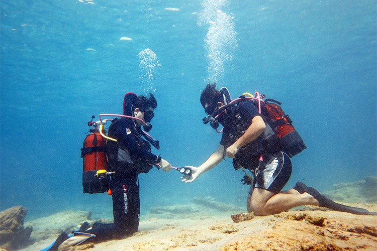 Bodrum'da dalış meraklılarının eğitimi görüntülendi
