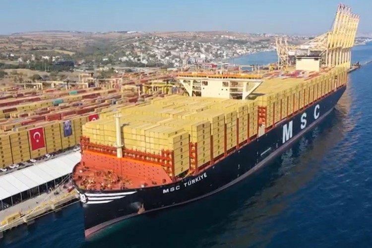 Dünyanın en büyük konteyner gemilerinden "MSC Türkiye" Tekirdağ'a geldi